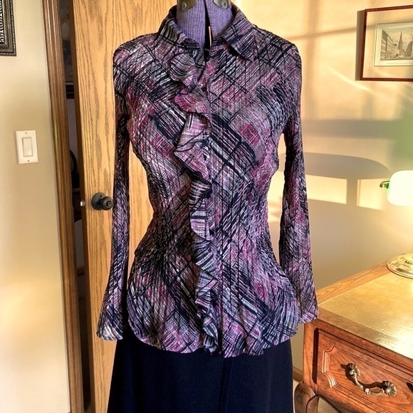 Apt 9 Ruffled Blouse Purple and Black Medium - Picture 3 of 11